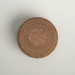 Round Coffee Table, 33 in Diameter with Wicker Top and Wood Base