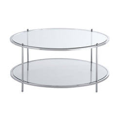 Round Coffee Table, 36 in, Clear Glass with Chrome Metal Frame
