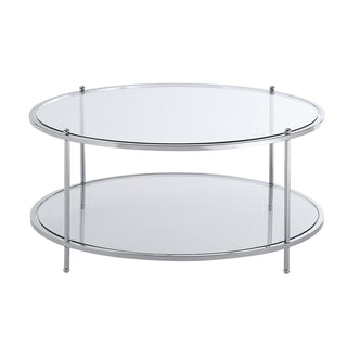 Round Coffee Table, 36 in, Clear Glass with Chrome Metal Frame