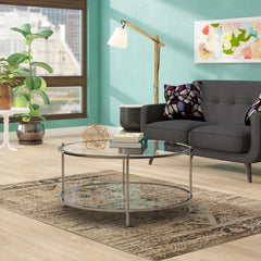 Round Coffee Table, 36 in, Clear Glass with Chrome Metal Frame
