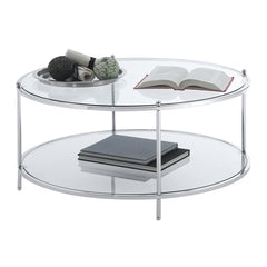 Round Coffee Table, 36 in, Clear Glass with Chrome Metal Frame