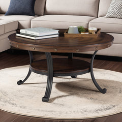 Round Coffee Table, 36 in Diameter with Ash Veneer Top and Steel Frame