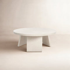 Round Coffee Table, 36 In, White Washed with Manufactured Wood