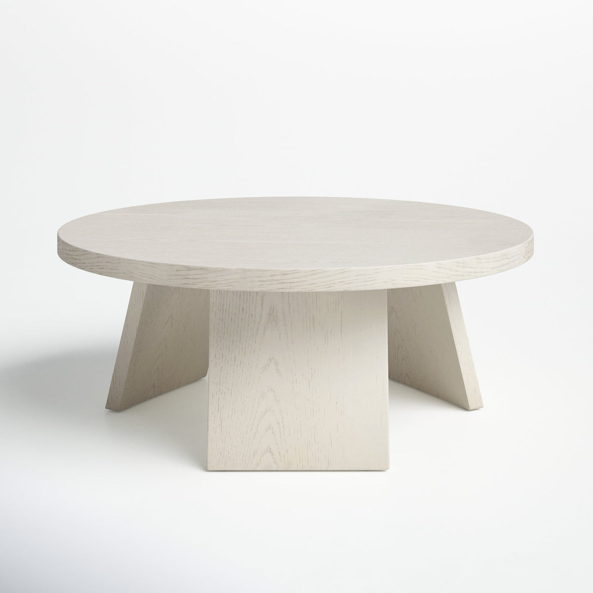 Round Coffee Table, 36 In, White Washed with Manufactured Wood