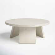 Round Coffee Table, 36 In, White Washed with Manufactured Wood
