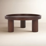 Round Coffee Table, 36 Inch, Solid and Engineered Wood in Walnut