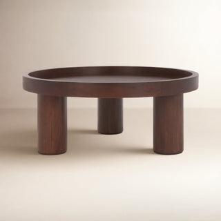 Round Coffee Table, 36 Inch, Solid and Engineered Wood in Walnut