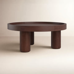 Round Coffee Table, 36 Inch, Solid and Engineered Wood in Walnut