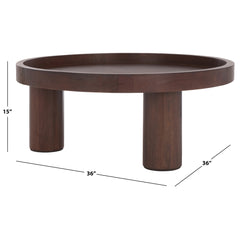 Round Coffee Table, 36 Inch, Solid and Engineered Wood in Walnut