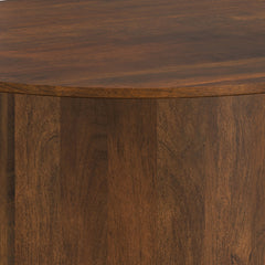 Round Coffee Table, 36-Inch, Solid Mango Wood with Drum Base