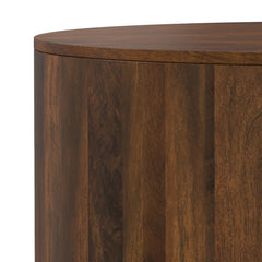 Round Coffee Table, 36-Inch, Solid Mango Wood with Drum Base