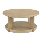 Round Coffee Table, 40 in Wide, Tan with Oak Veneer Top