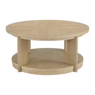 Round Coffee Table, 40 in Wide, Tan with Oak Veneer Top