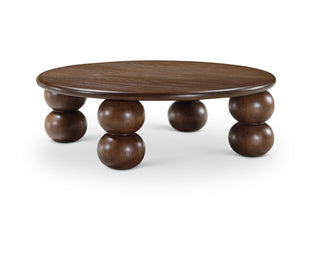 Round Coffee Table, 42 in, Brown with Four Turned Legs