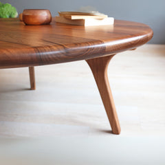 Round Coffee Table, 44 in Wide, Natural Wood Top with Brown Base