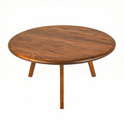 Round Coffee Table, 44 in Wide, Natural Wood Top with Brown Base