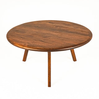 Round Coffee Table, 44 in Wide, Natural Wood Top with Brown Base