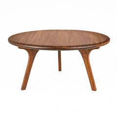 Round Coffee Table, 44 in Wide, Natural Wood Top with Brown Base