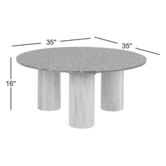 Round Coffee Table, Black Stone Top with Solid Wood Legs