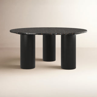 Round Coffee Table, Black Stone Top with Solid Wood Legs