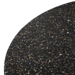 Round Coffee Table, Black Stone Top with Solid Wood Legs