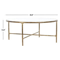Round Coffee Table, Clear Glass Top with Brass Iron Base