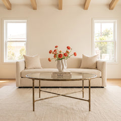 Round Coffee Table, Clear Glass Top with Brass Iron Base