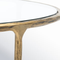 Round Coffee Table, Clear Glass Top with Brass Iron Base