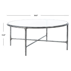 Round Coffee Table, Clear Glass Top with Brass Iron Base