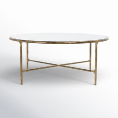 Round Coffee Table, Clear Glass Top with Brass Iron Base