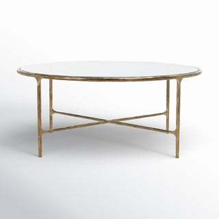 Round Coffee Table, Clear Glass Top with Brass Iron Base