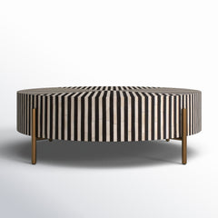 Round Coffee Table in Black and White Camel Bone Resin with Iron Base