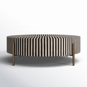Round Coffee Table in Black and White Camel Bone Resin with Iron Base