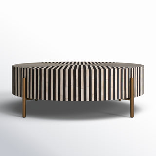 Round Coffee Table in Black and White Camel Bone Resin with Iron Base