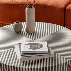 Round Coffee Table in Black and White Camel Bone Resin with Iron Base