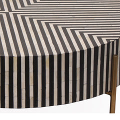 Round Coffee Table in Black and White Camel Bone Resin with Iron Base