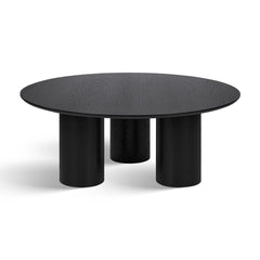 Round Coffee Table in Solid and Manufactured Oak with Three Straight Legs