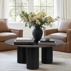 Round Coffee Table in Solid and Manufactured Oak with Three Straight Legs