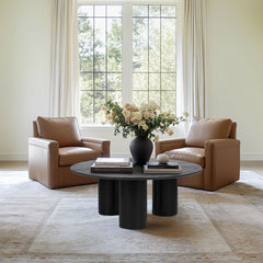 Round Coffee Table in Solid and Manufactured Oak with Three Straight Legs