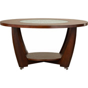 Round Coffee Table, Mirrored Glass Top, Cherry Solid Wood Base, Casters