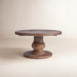 Round Coffee Table, Reclaimed Pine with Pedestal Base in Mission Brown