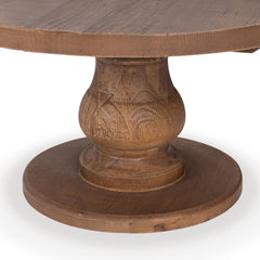 Round Coffee Table, Reclaimed Pine with Pedestal Base in Mission Brown