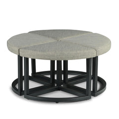 Round Coffee Table Set, 5 Pieces with Four Stools, Black Iron Base