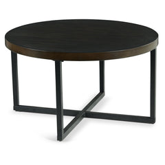 Round Coffee Table Set, 5 Pieces with Four Stools, Black Iron Base