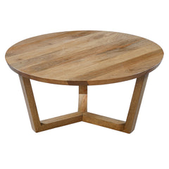 Round Coffee Table, Solid Mango Wood in Brown with Cross-Leg Base