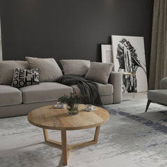 Round Coffee Table, Solid Mango Wood in Brown with Cross-Leg Base