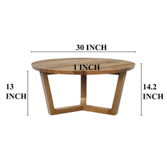 Round Coffee Table, Solid Mango Wood in Brown with Cross-Leg Base