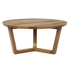 Round Coffee Table, Solid Mango Wood in Brown with Cross-Leg Base