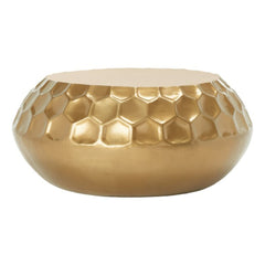 Round Coffee Table with Brass Iron Drum Base and Top