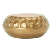 Round Coffee Table with Brass Iron Drum Base and Top